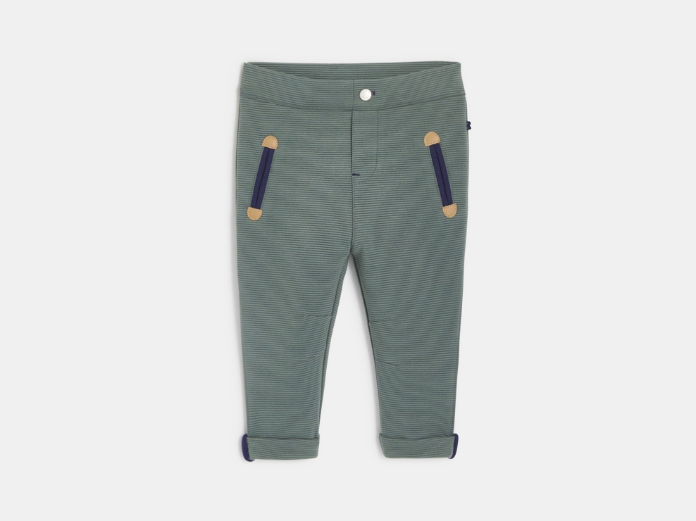 Pantalon enfilable maille fantaisie côtelée vert bébé garçon 1