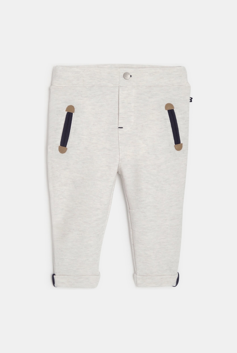Pantalon enfilable maille fantaisie côtelée blanc bébé garçon 1