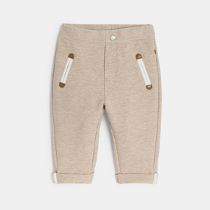 Baby boy's beige decorative rib knit pull-on trousers 1