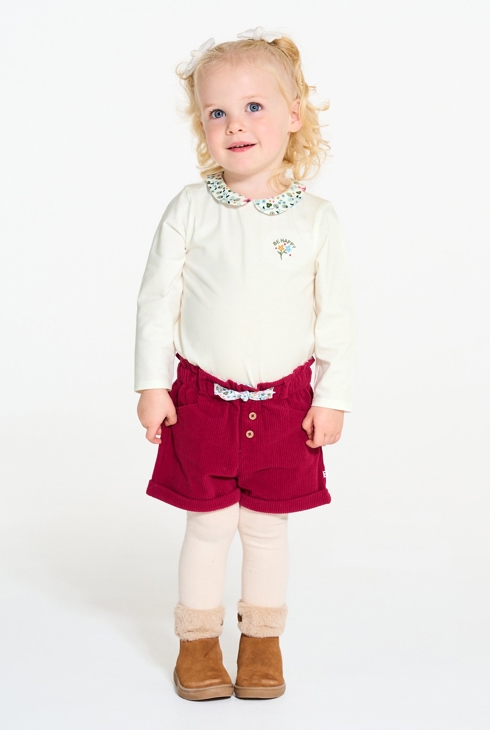 Weißes Baby-T-Shirt mit Blumenkragen für Mädchen 2