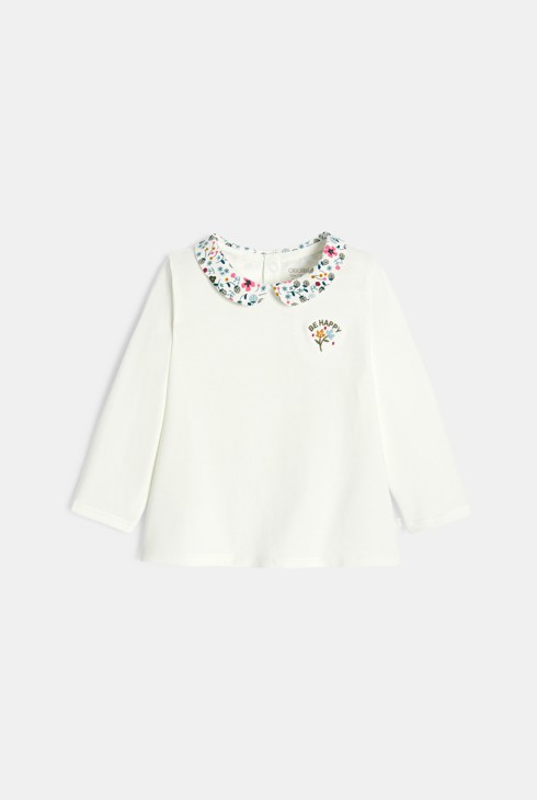 Weißes Baby-T-Shirt mit Blumenkragen für Mädchen 2