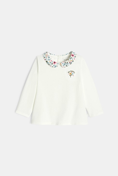 Samarreta blanca de coll florejat bebè nena 2