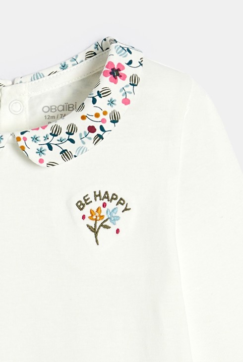 Weißes Baby-T-Shirt mit Blumenkragen für Mädchen