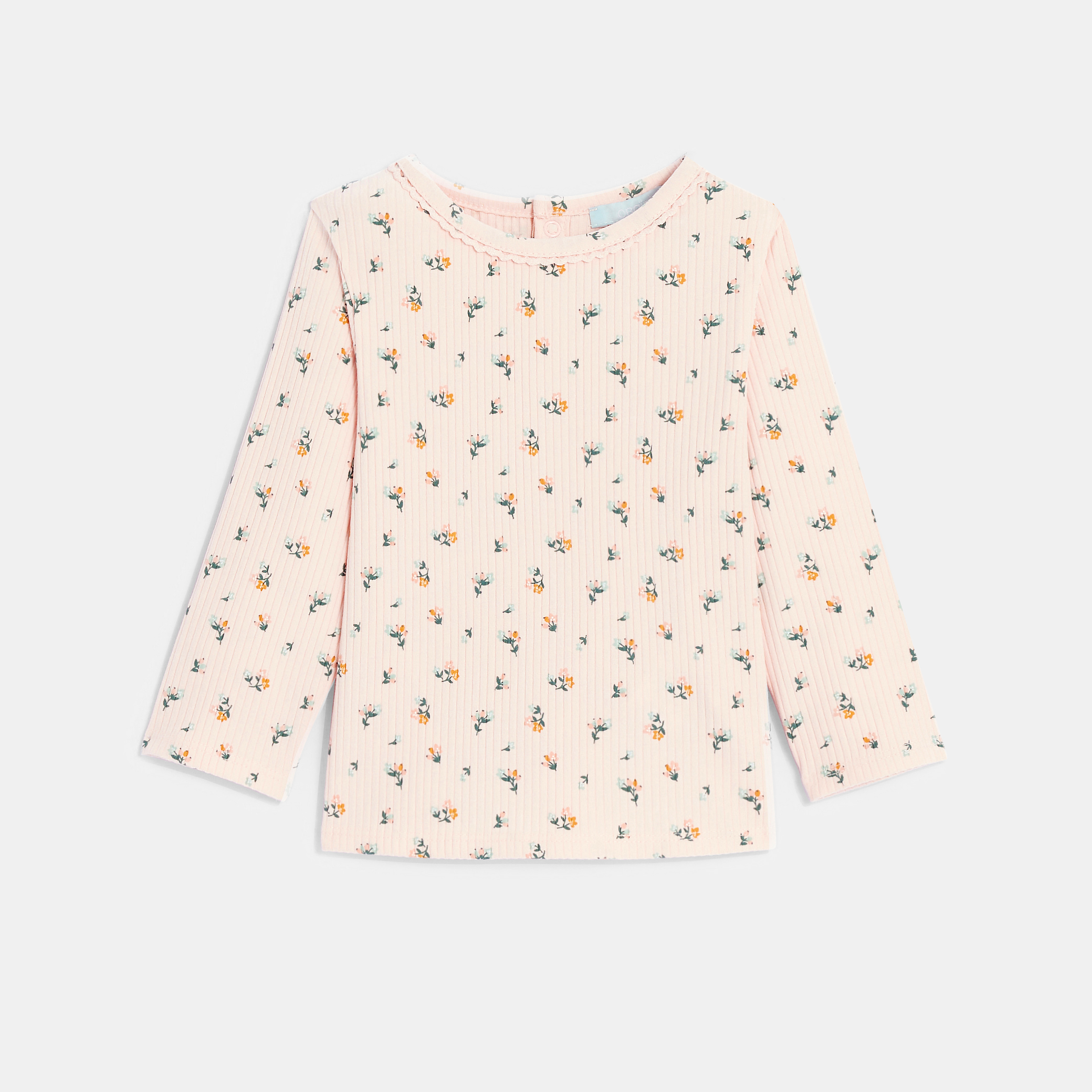 Baby girl's pink ribbed cotton floral T-shirt Okaïdi & Obaïbi