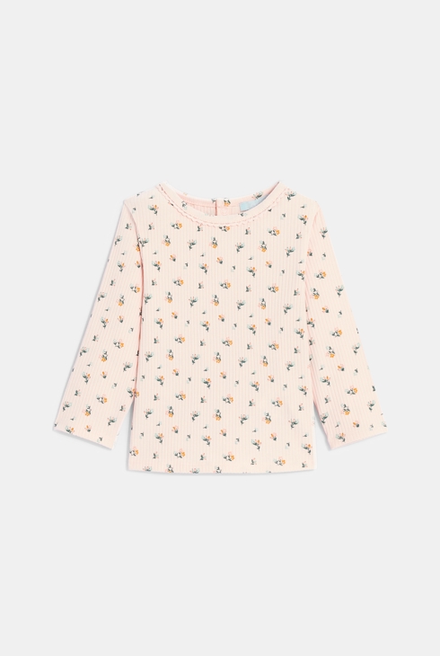 Baby girl's pink ribbed cotton floral T-shirt 1