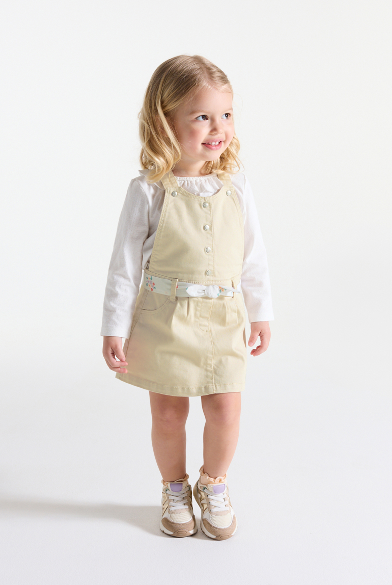 Robe salopette popeline de coton blanc bébé fille 1
