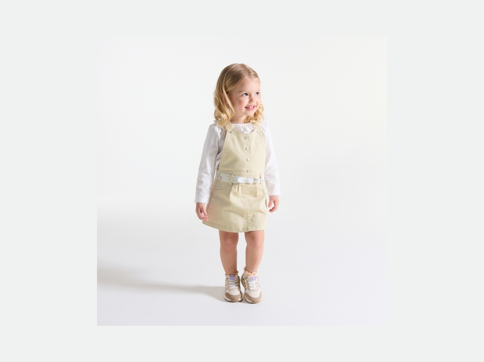 Robe salopette popeline de coton blanc bébé fille 1