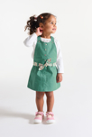 Robe salopette popeline de coton vert bébé fille 1