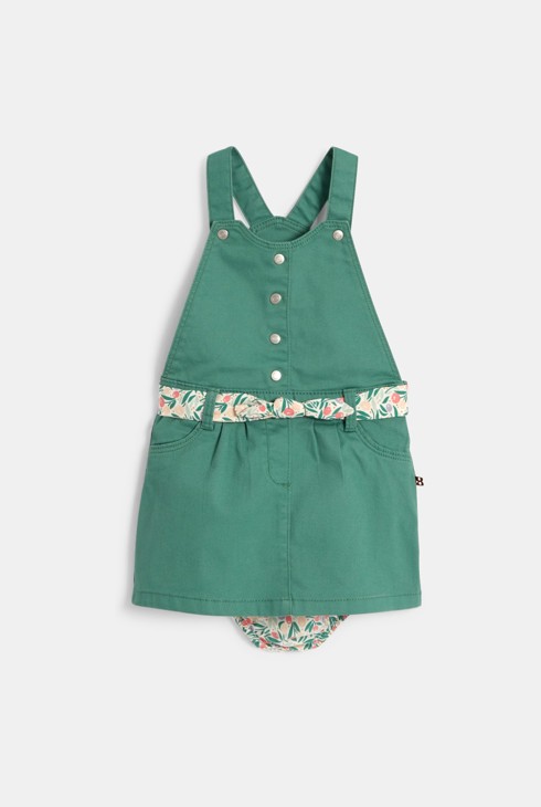 Robe salopette popeline de coton vert bébé fille 1