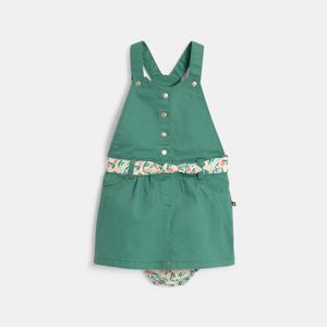 Baby girl's green cotton poplin dungaree dress 1