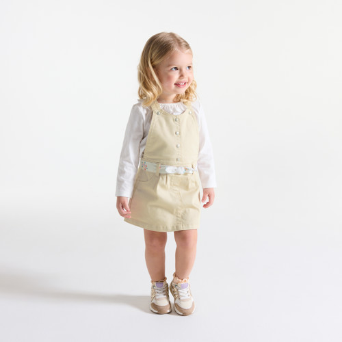 Robe Salopette Popeline De Coton Blanc Bébé Fille - Blanc Farine - 6M - OBAIBI