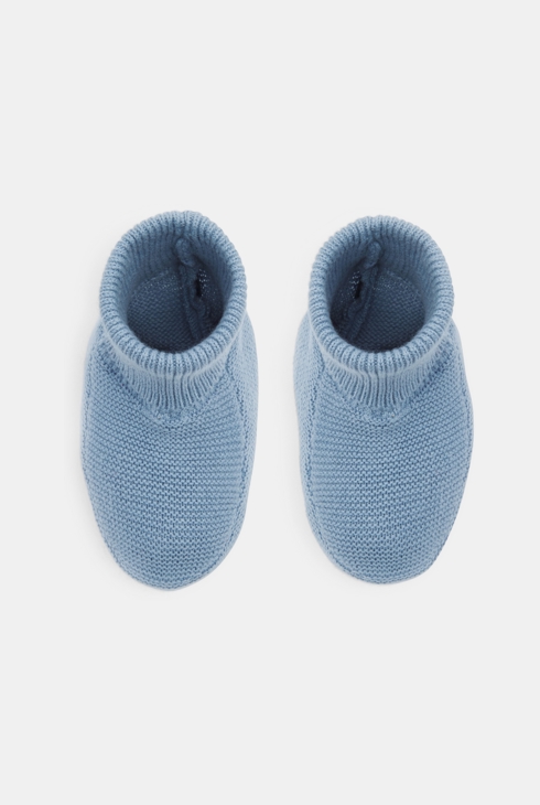 Chausson enfilable maille tricot bleu naissance