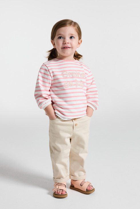 Pantalon taille haute beige bébé fille 1