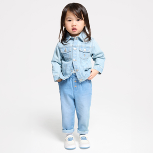 Pantalon taille haute bleu bébé fille 1