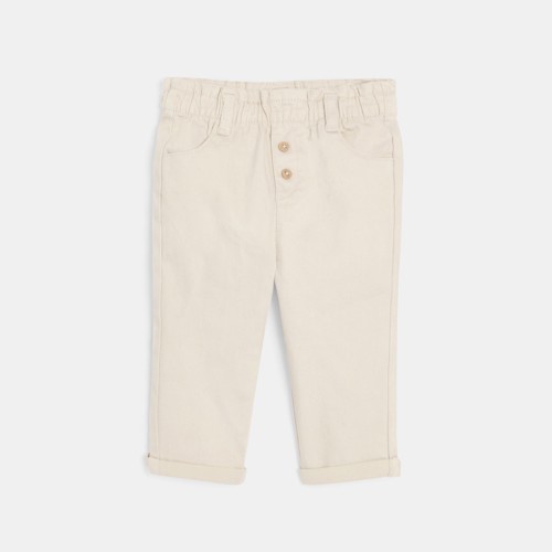 Pantalon Taille Haute Beige Bébé Fille - Blanc Farine - 18M - OBAIBI