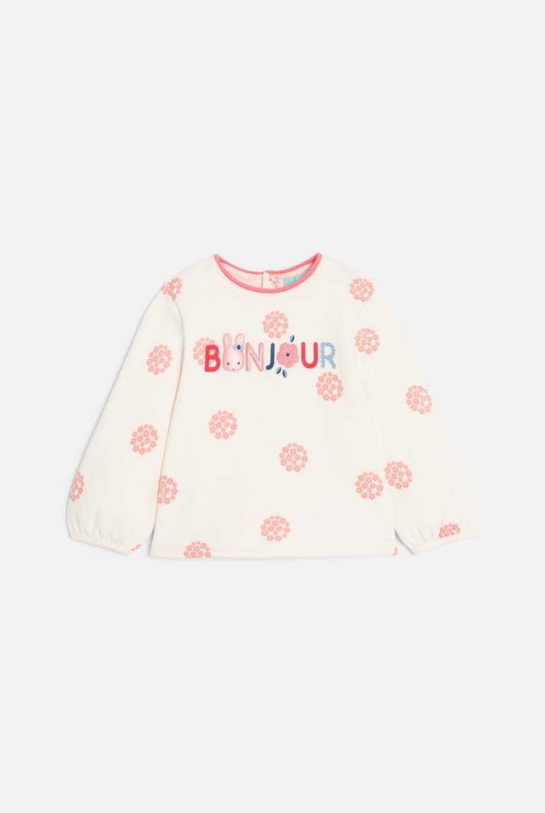 Weißes besticktes Baby-Sweatshirt aus Molton für Mädchen 1
