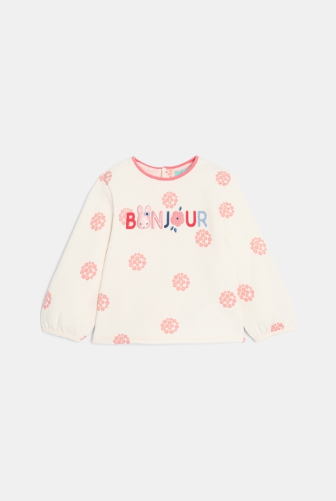 Weißes besticktes Baby-Sweatshirt aus Molton für Mädchen 1