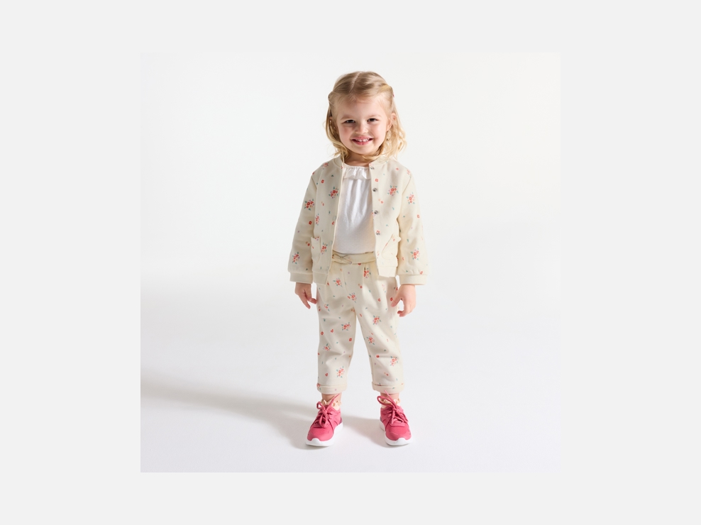 Teddy imprimé fleuri en molleton beige bébé fille 1