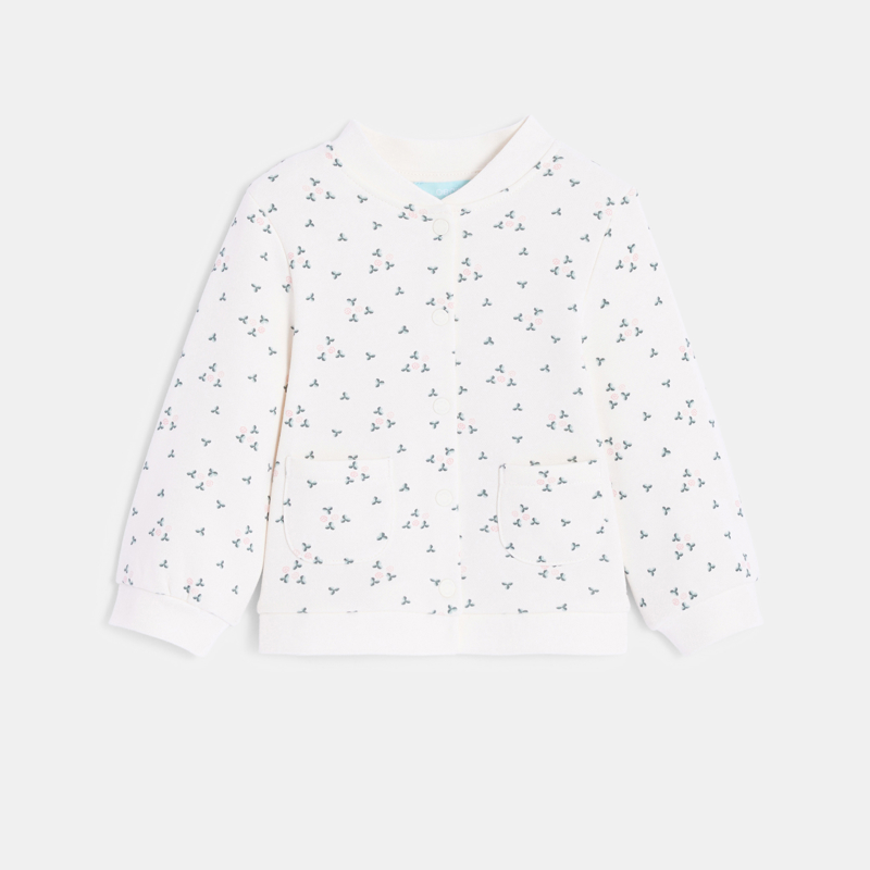 Geblümte Baby-Teddyjacke aus Molton in Weiß für Mädchen