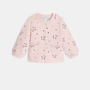 Baby girl's pink printed fleece baseball jacket 1