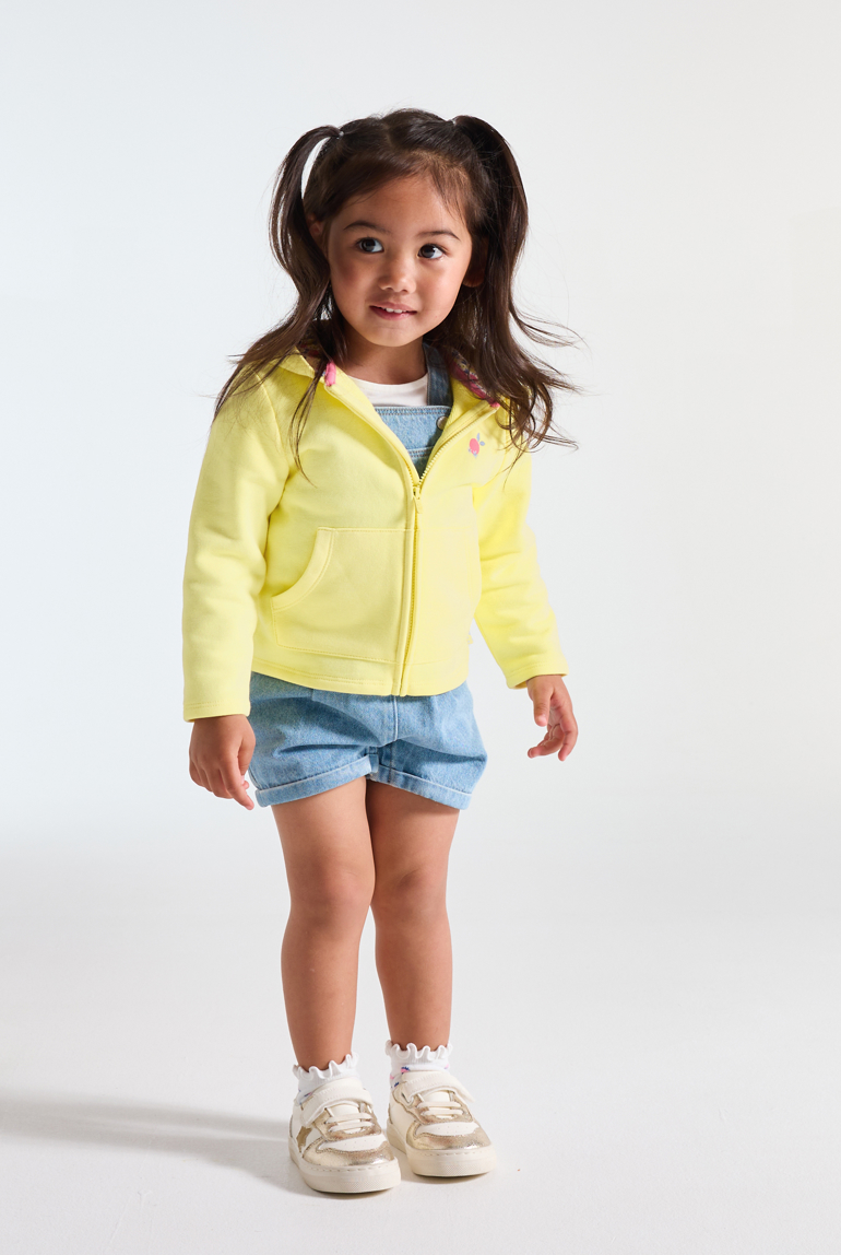 Sudadera con capucha muletón amarillo bebé niña 1