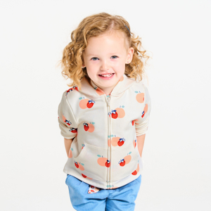 Witte sweater met kap in molton met fruitmotief voor babymeisjes 1