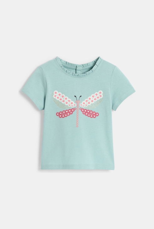 T-shirt libellule en relief bleu bébé fille 1