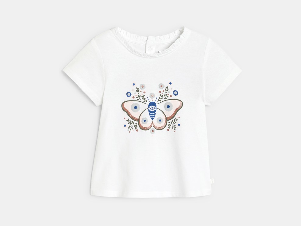T-shirt papillon en relief bleu bébé fille 1