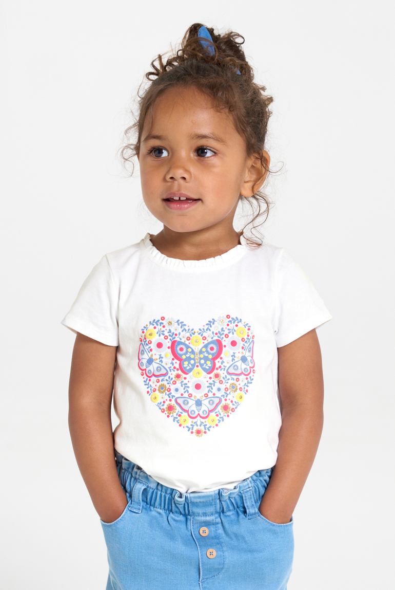 T-shirt papillon en relief bleu bébé fille 1
