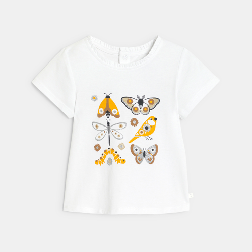 Bruin T-shirt met insecten in reliëf voor babymeisjes 1