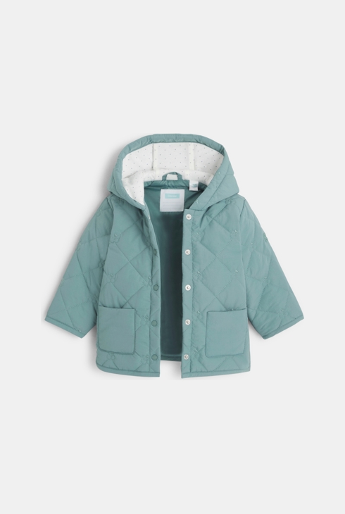 Wasserabweisende Baby-Steppjacke in Grün mit Kapuze für Mädchen
