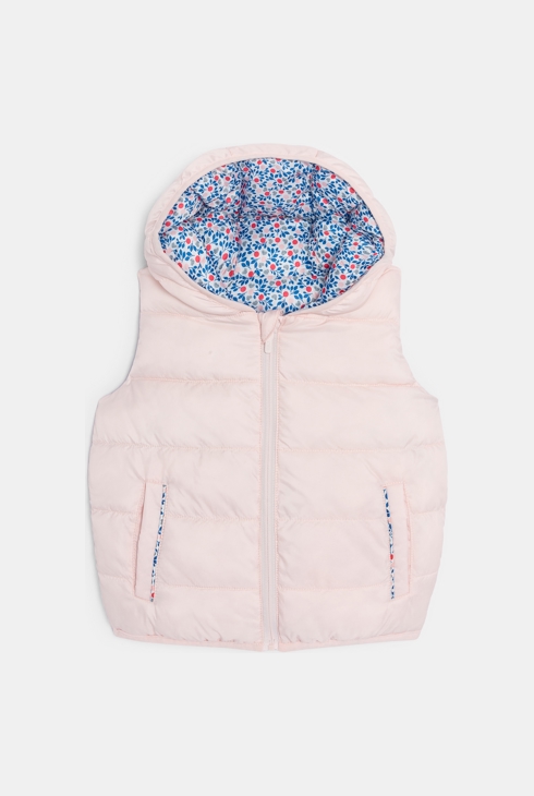 Doudoune sans manches réversible à capuche fleurie rose bébé fille 2