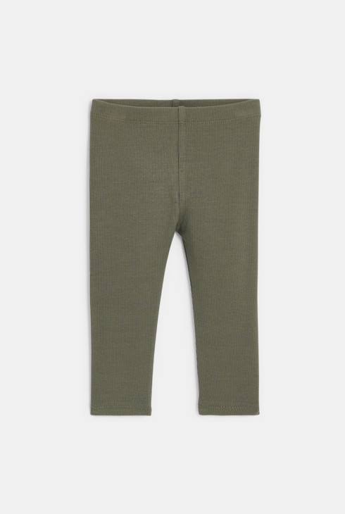 Gelbes Molton-Kleid mit Druck und grüne Leggings Baby Mädchen 2