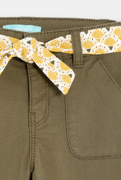 Pantalon coton fantaisie ceinture fleurie vert kaki bébé fille 2