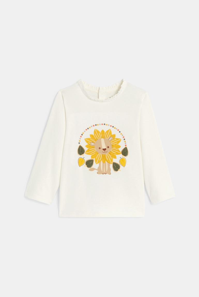 T-shirt lion brodé blanc bébé fille 1