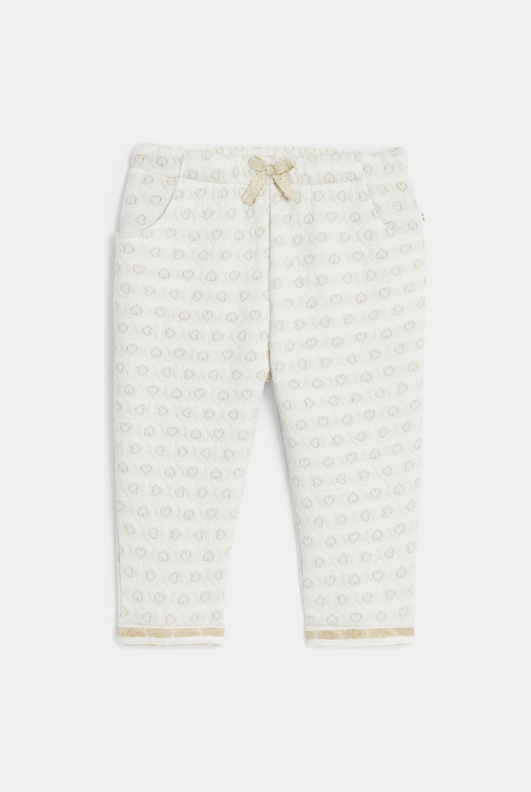 Pantaloni in caldo tessuto felpato fantasia con motivi a cuori neonata 1