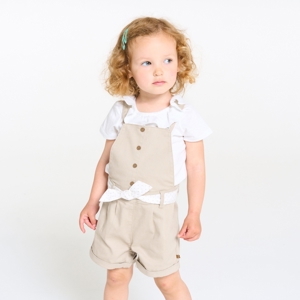 Baby girl's short beige overalls 1