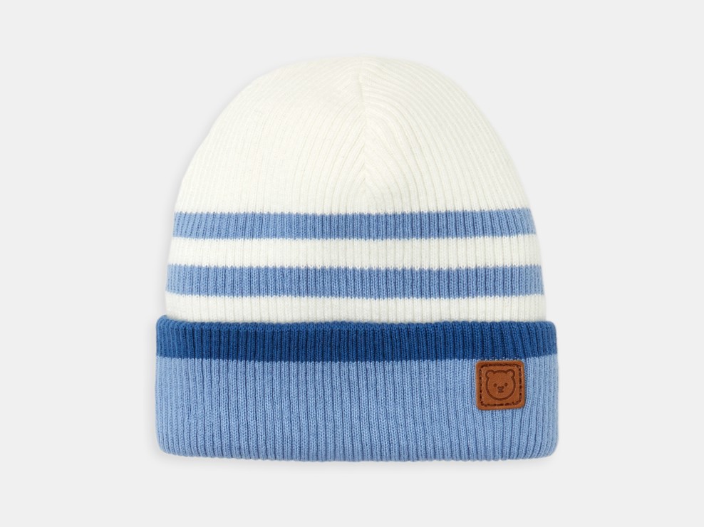 Bonnet rayé maille tricot blanc bébé garçon 1
