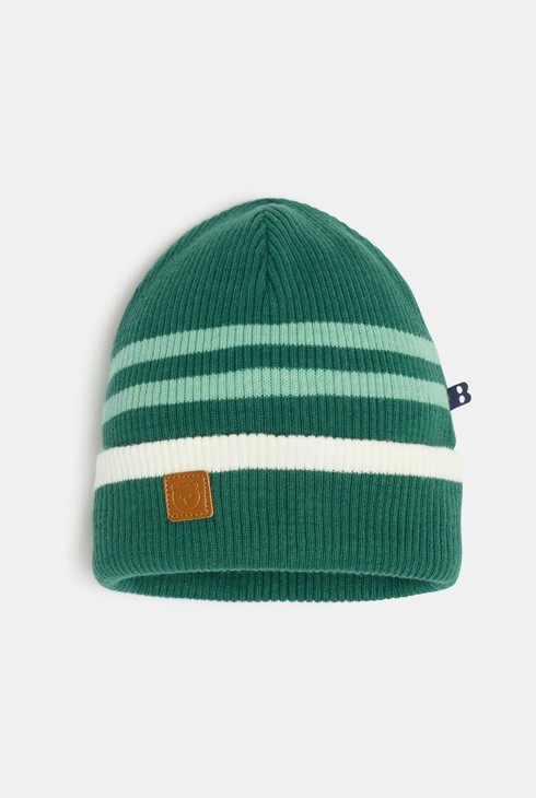 Bonnet rayé maille tricot vert bébé garçon 1