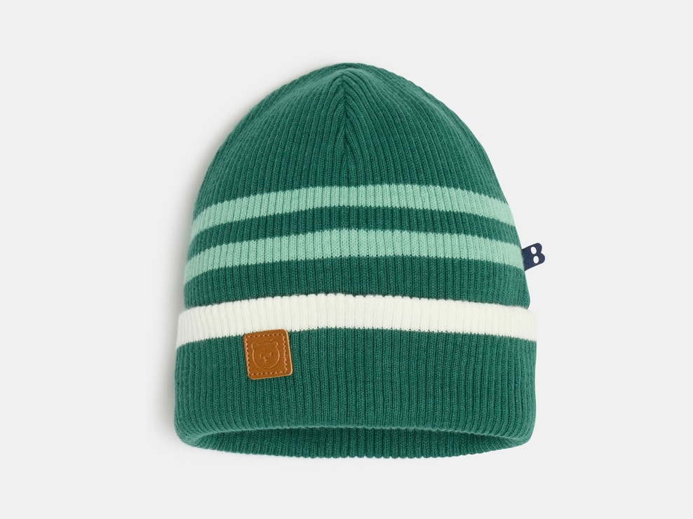 Bonnet rayé maille tricot vert bébé garçon 1