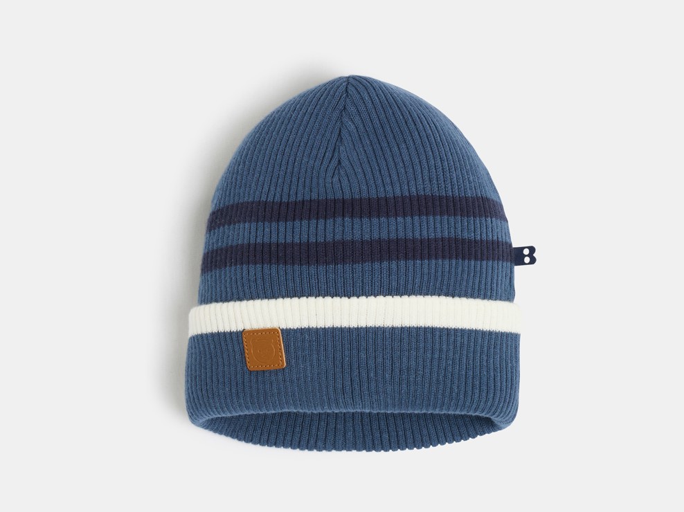Bonnet rayé maille tricot bleu bébé garçon 1