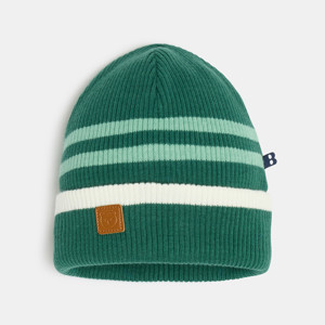 Bonnet rayé maille tricot vert bébé garçon