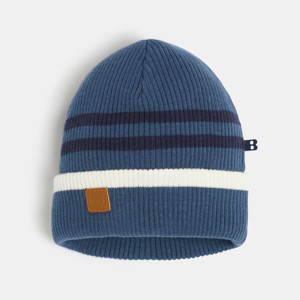 Bonnet rayé maille tricot bleu bébé garçon