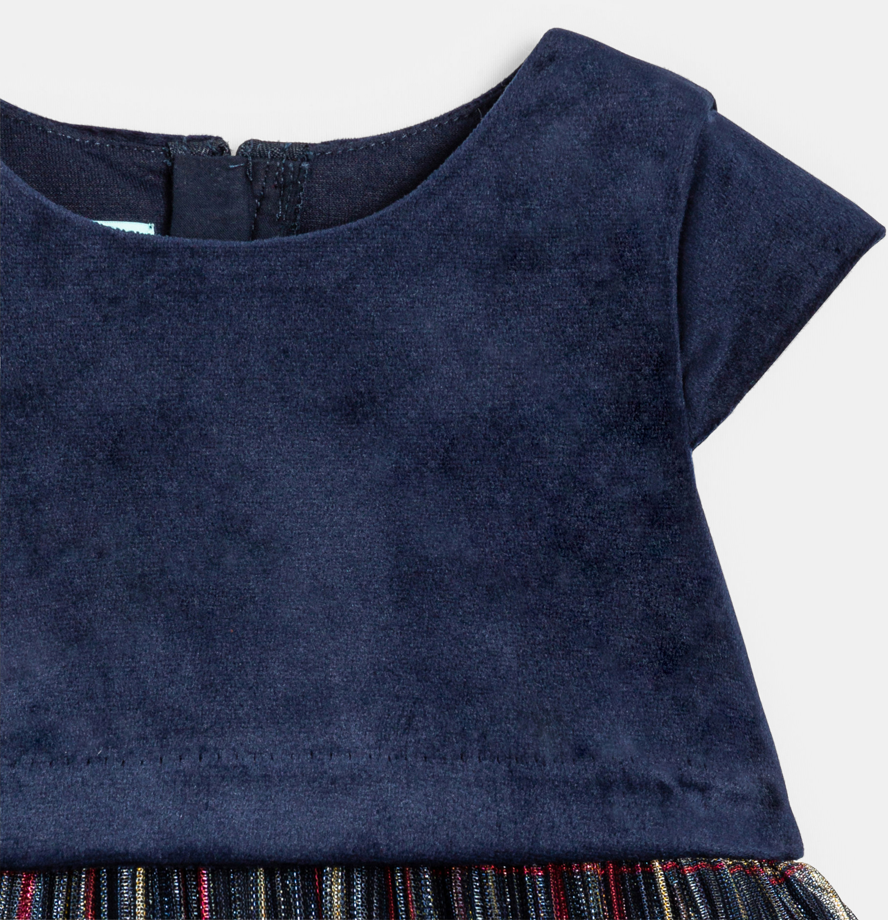 Robe de fête bi-matière velours et tulle à carreaux bleu bébé fille