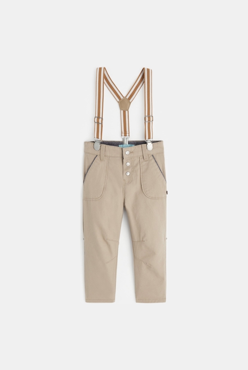 Beigefarbene modulierbare Hose mit Trägern Baby Jungen 1