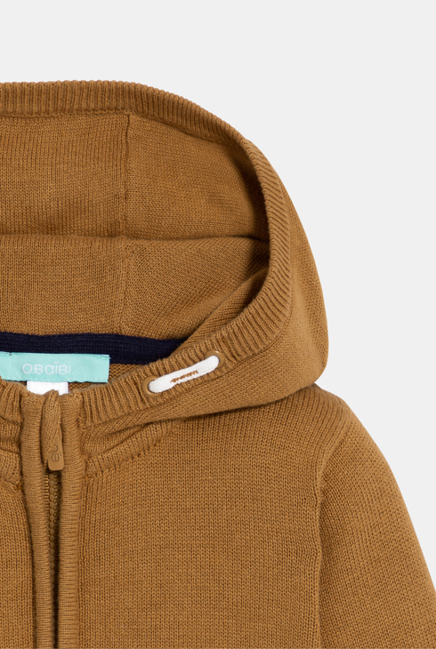 Braune Baby-Strickjacke mit Kapuze für Jungen