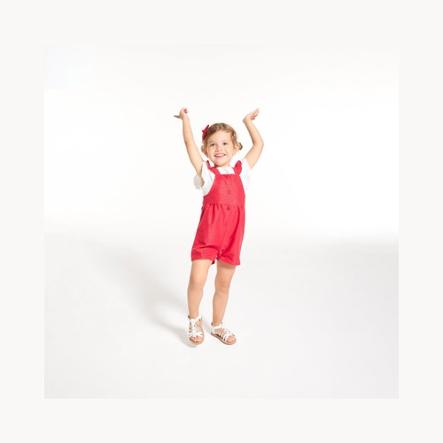 Combinaison Courte À Bretelles Irisée Rouge Bébé Fille - Rouge Cerise - 12M - OBAIBI