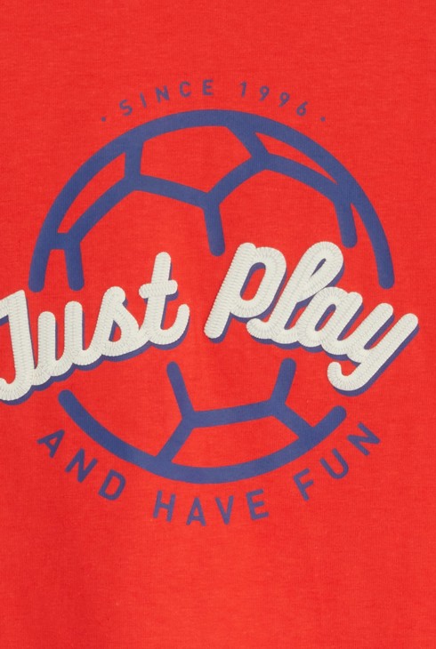 Rotes Kurzarm-T-Shirt mit Ballmotiv für Jungen 2