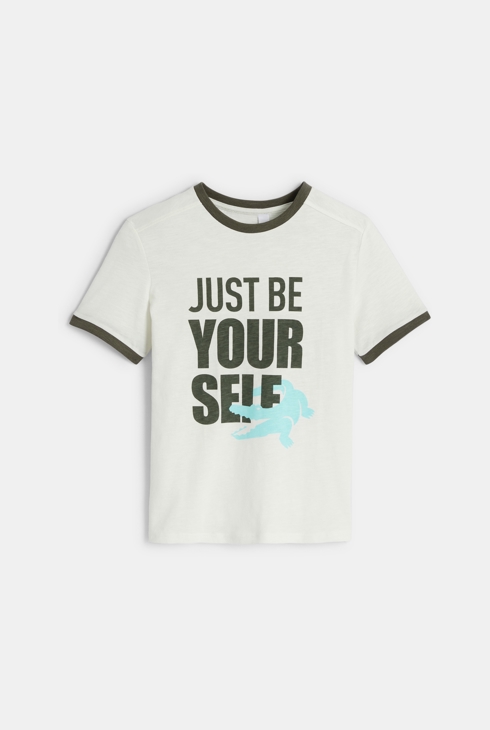 Wit T-shirt met korte mouwen en krokodilmotief voor jongens 1