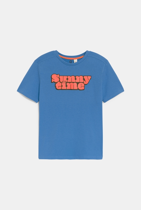 Blaues Kurzarm-T-Shirt mit Schriftzug Jungen 1